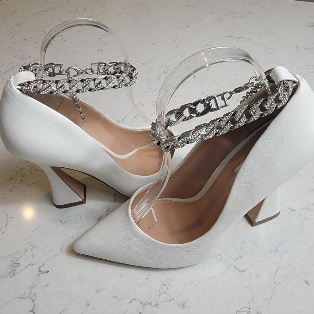 Steve Madden White Heels with Silver Chain Accent (NWOT/no box)